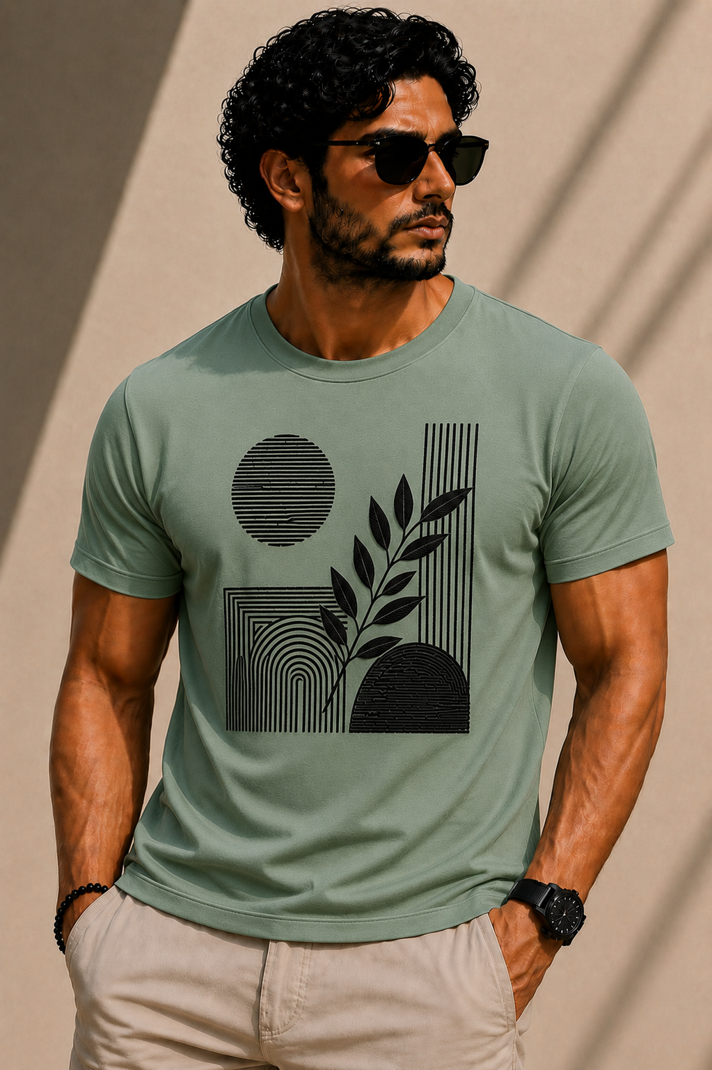 Rennzy Eclipse Embroidered T-Shirt | Floral Green | Premium Modern Embroidery