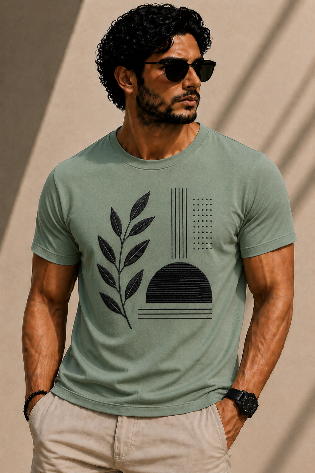 Rennzy Abstract Leaf Embroidery T-shirt