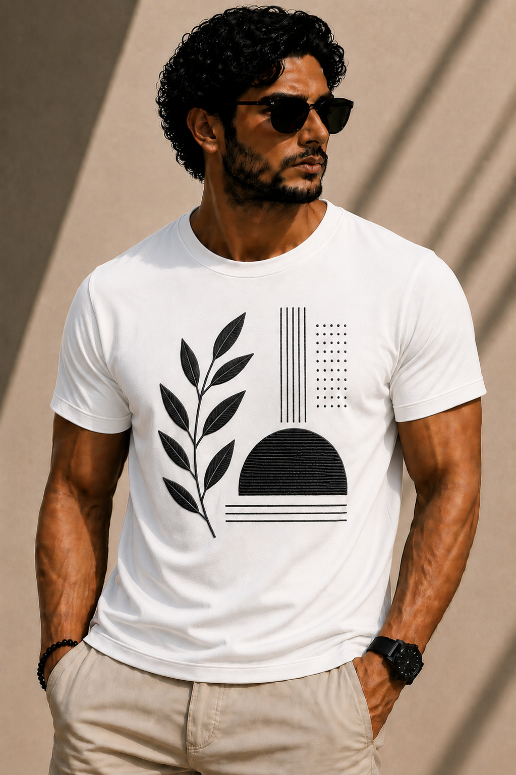 Rennzy Abstract Leaf Embroidery T-shirt