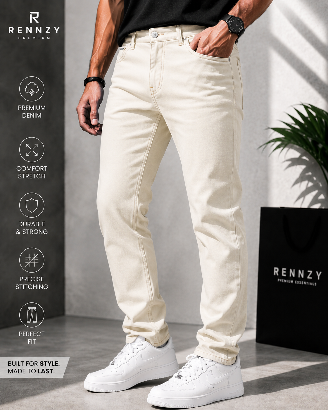 Rennzy Ivory Essence Denim Jeans – Cream
