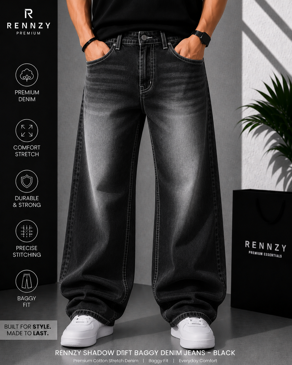 Rennzy Shadow Fade Baggy Denim Jeans