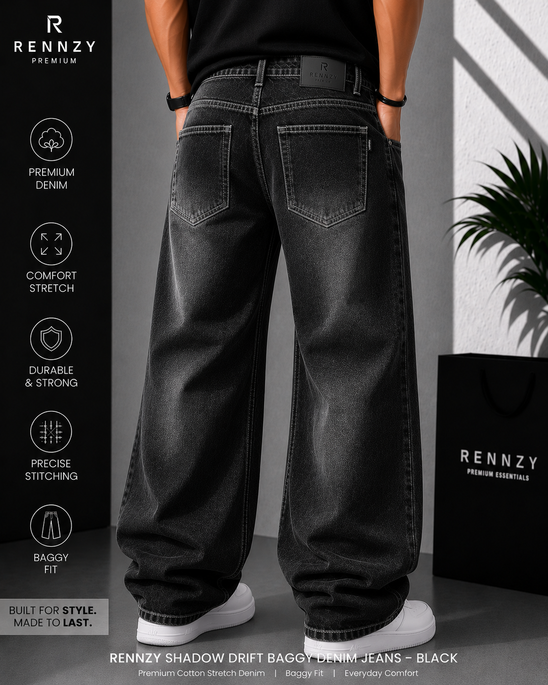 Rennzy Shadow Fade Baggy Denim Jeans