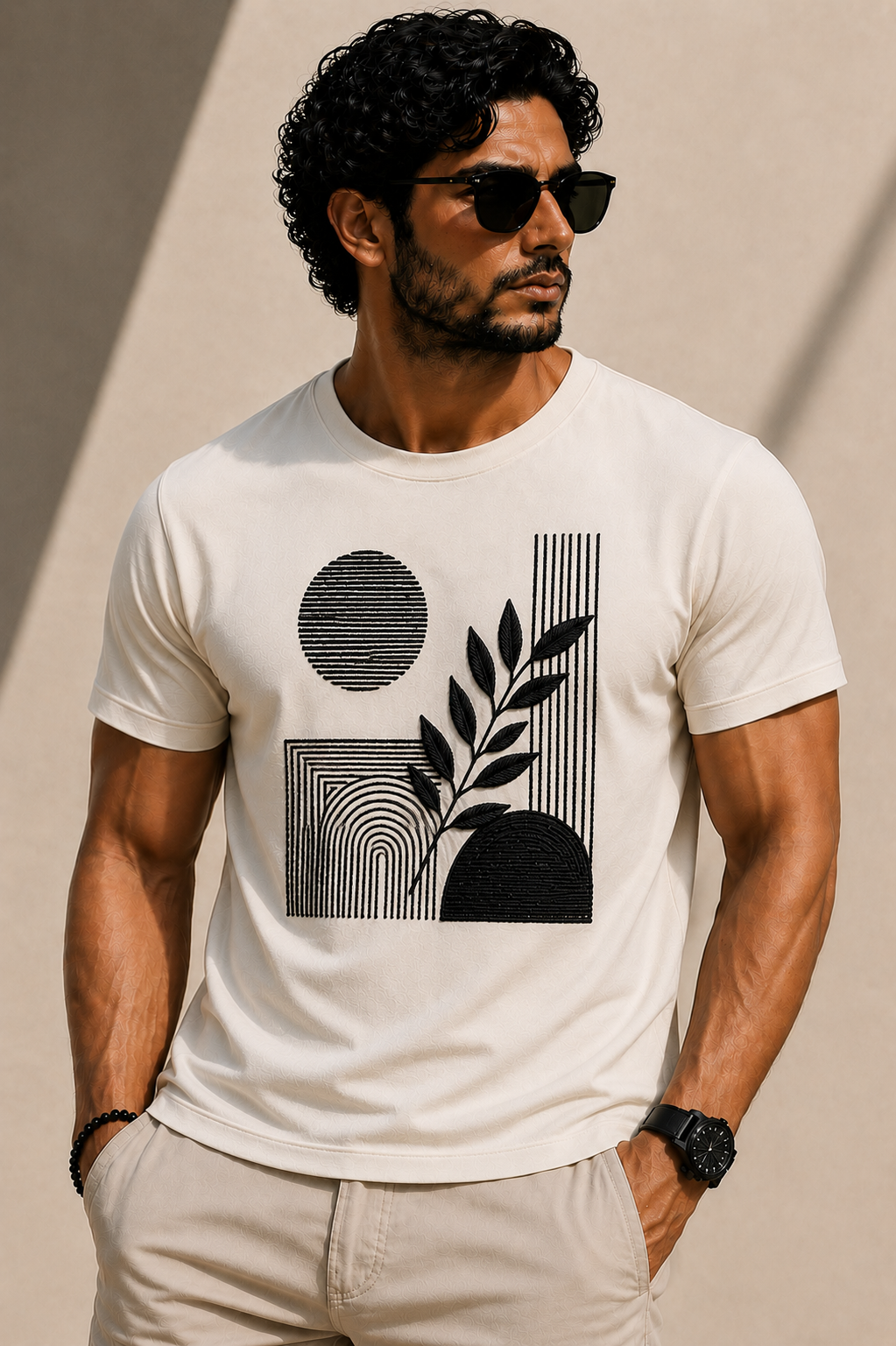 Rennzy Eclipse Embroidered T-Shirt | Floral Green | Premium Modern Embroidery