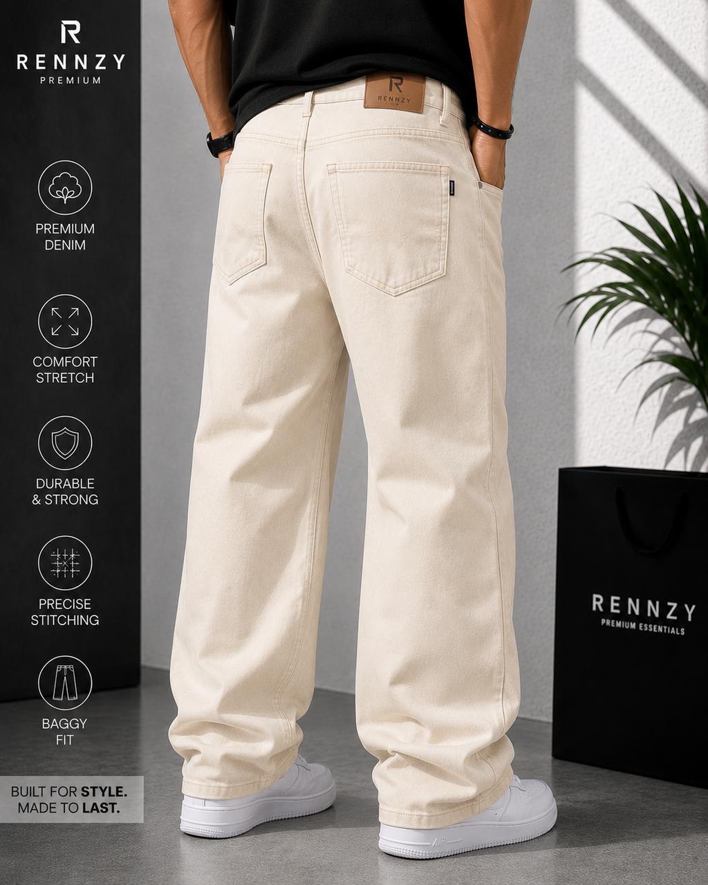 Rennzy Ivory Drift Baggy Denim Jeans
