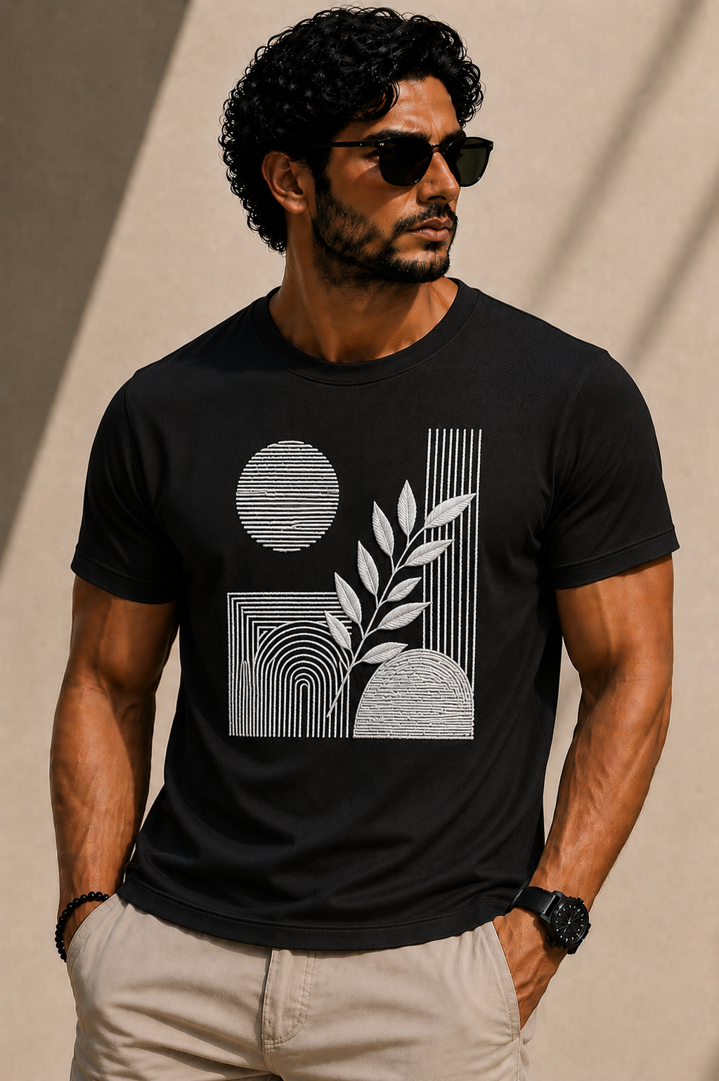 Rennzy Eclipse Embroidered T-Shirt | Floral Green | Premium Modern Embroidery