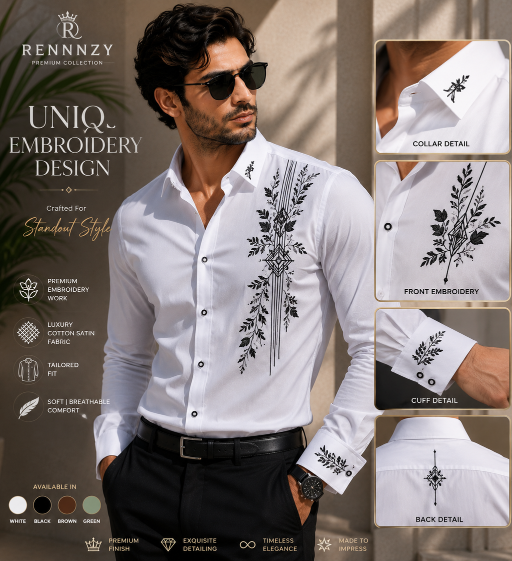 Men's  Floral Embroidered Shirt | Rennnzy Heritage Bloom⭐