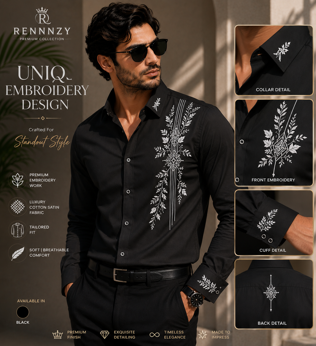 Men's  Floral Embroidered Shirt | Rennnzy Heritage Bloom⭐