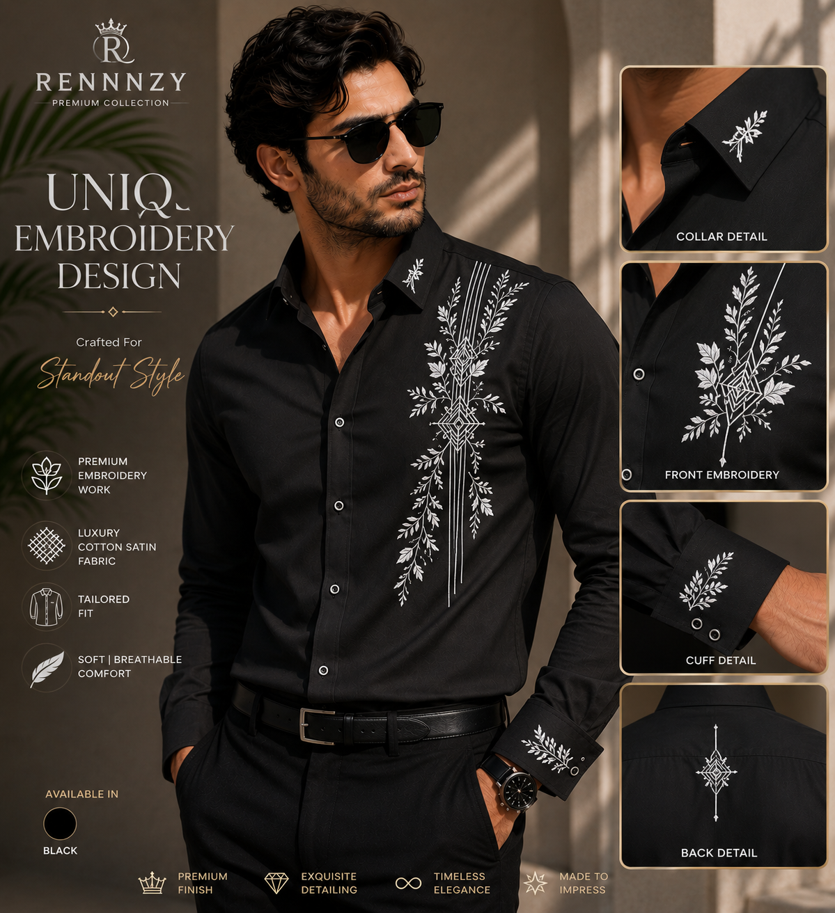 Men's  Floral Embroidered Shirt | Rennnzy Heritage Bloom⭐