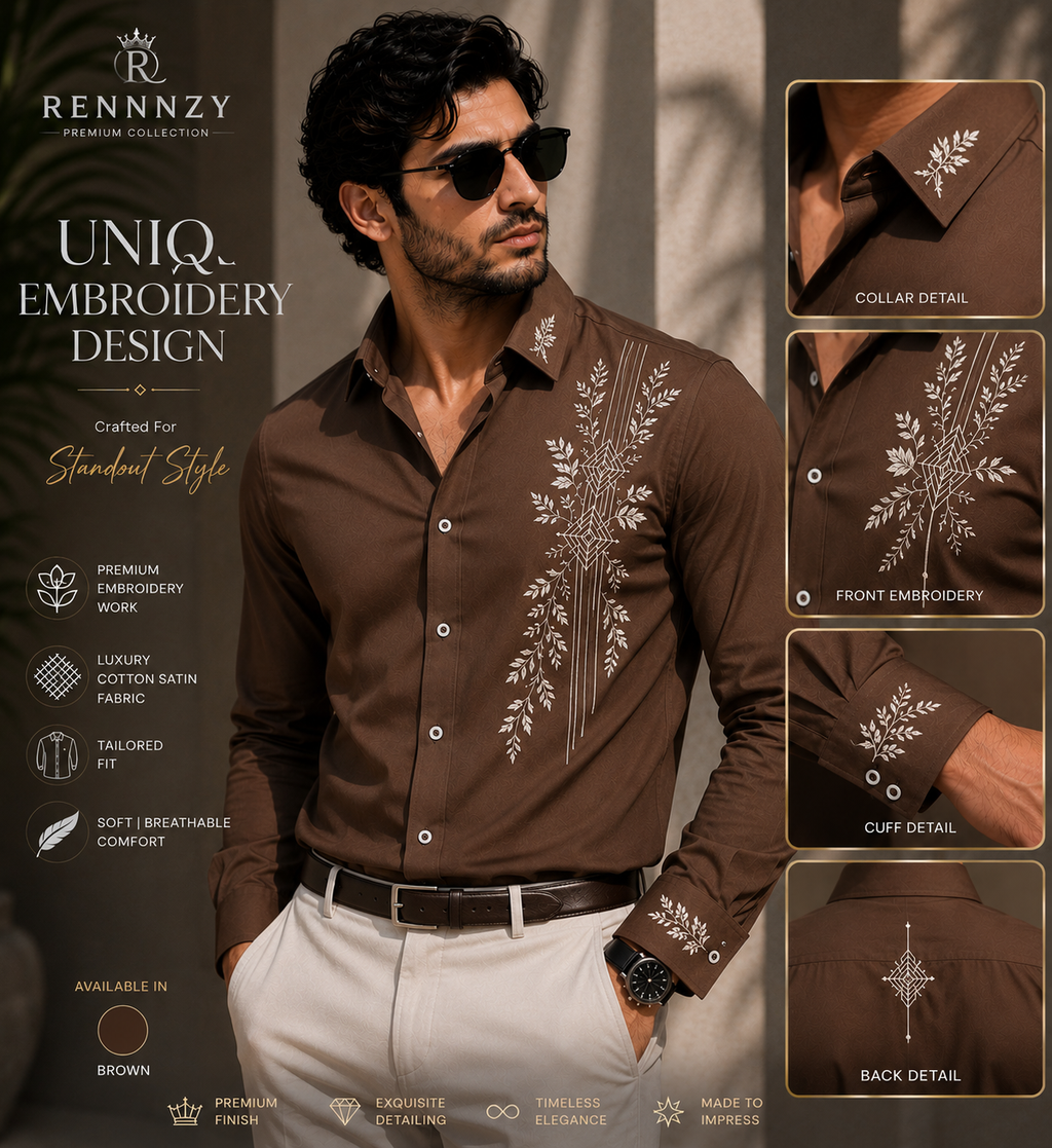 Men's  Floral Embroidered Shirt | Rennnzy Heritage Bloom⭐