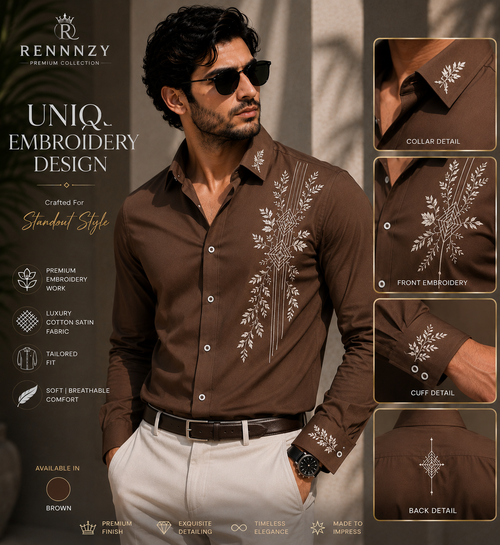 Men's  Floral Embroidered Shirt | Rennnzy Heritage Bloom⭐