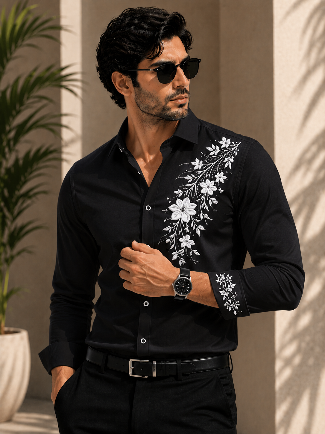 Flowers Design Embroidered Shirt