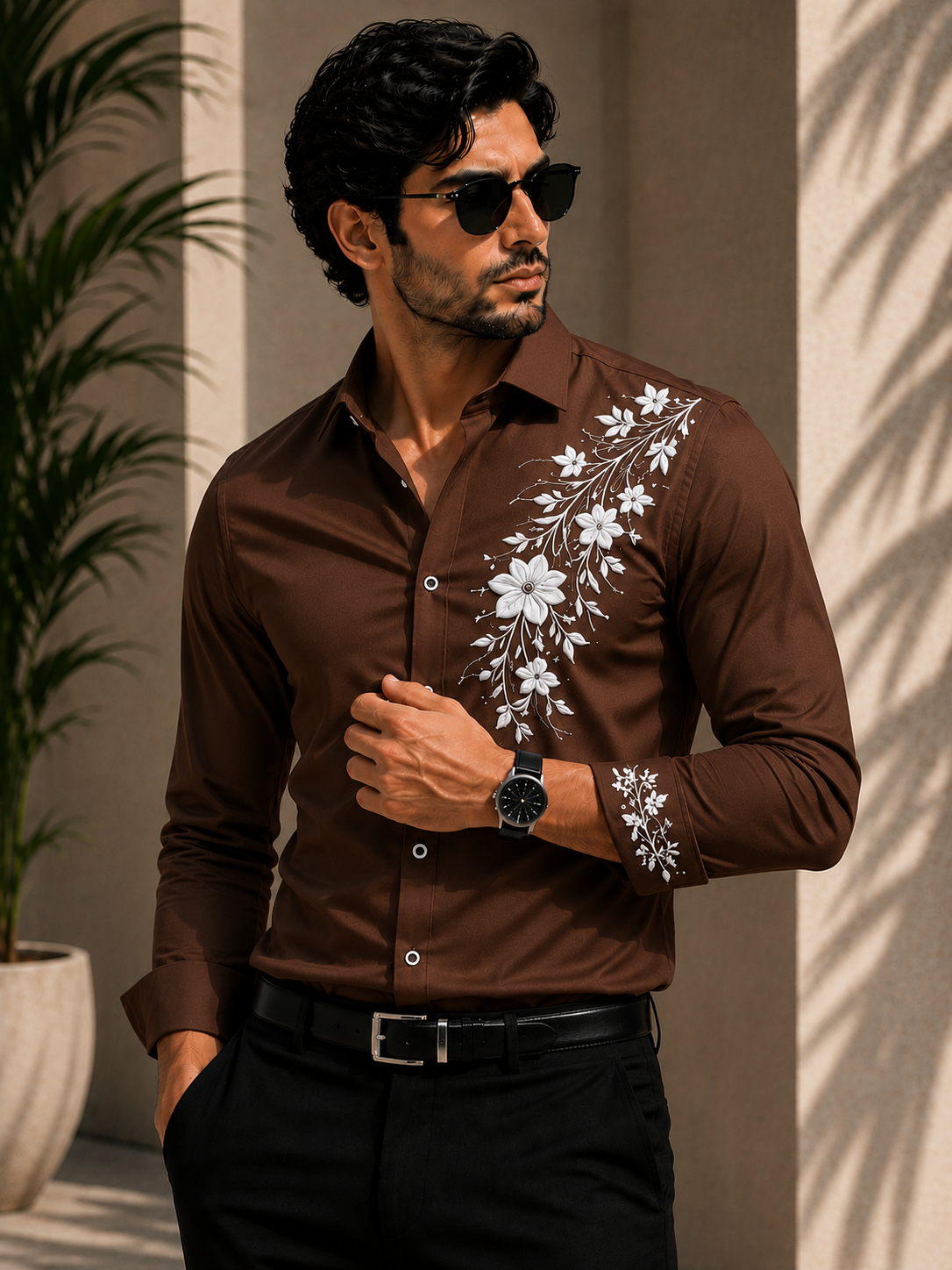 Flowers Design Embroidered Shirt