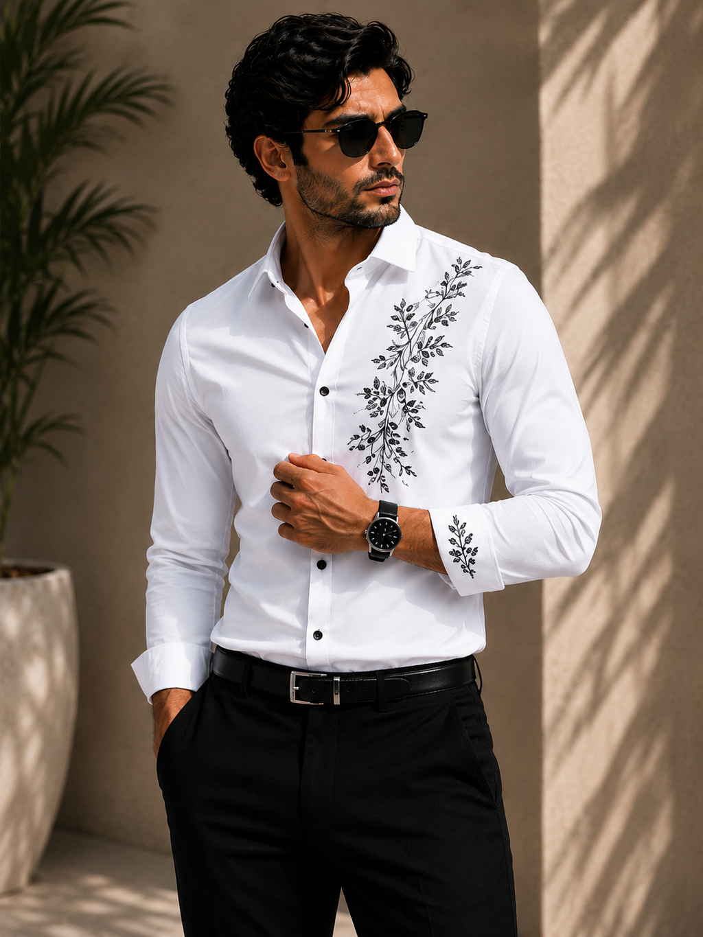 Heritage Leaves Embroidered Shirt