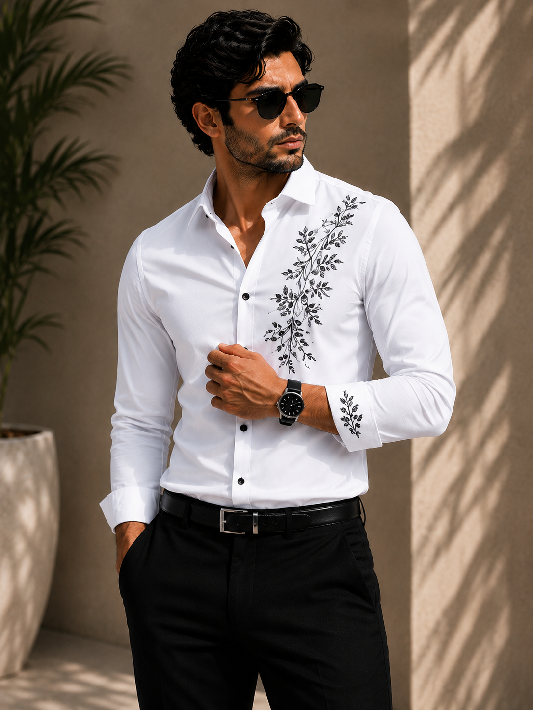 Heritage Leaves Embroidered Shirt
