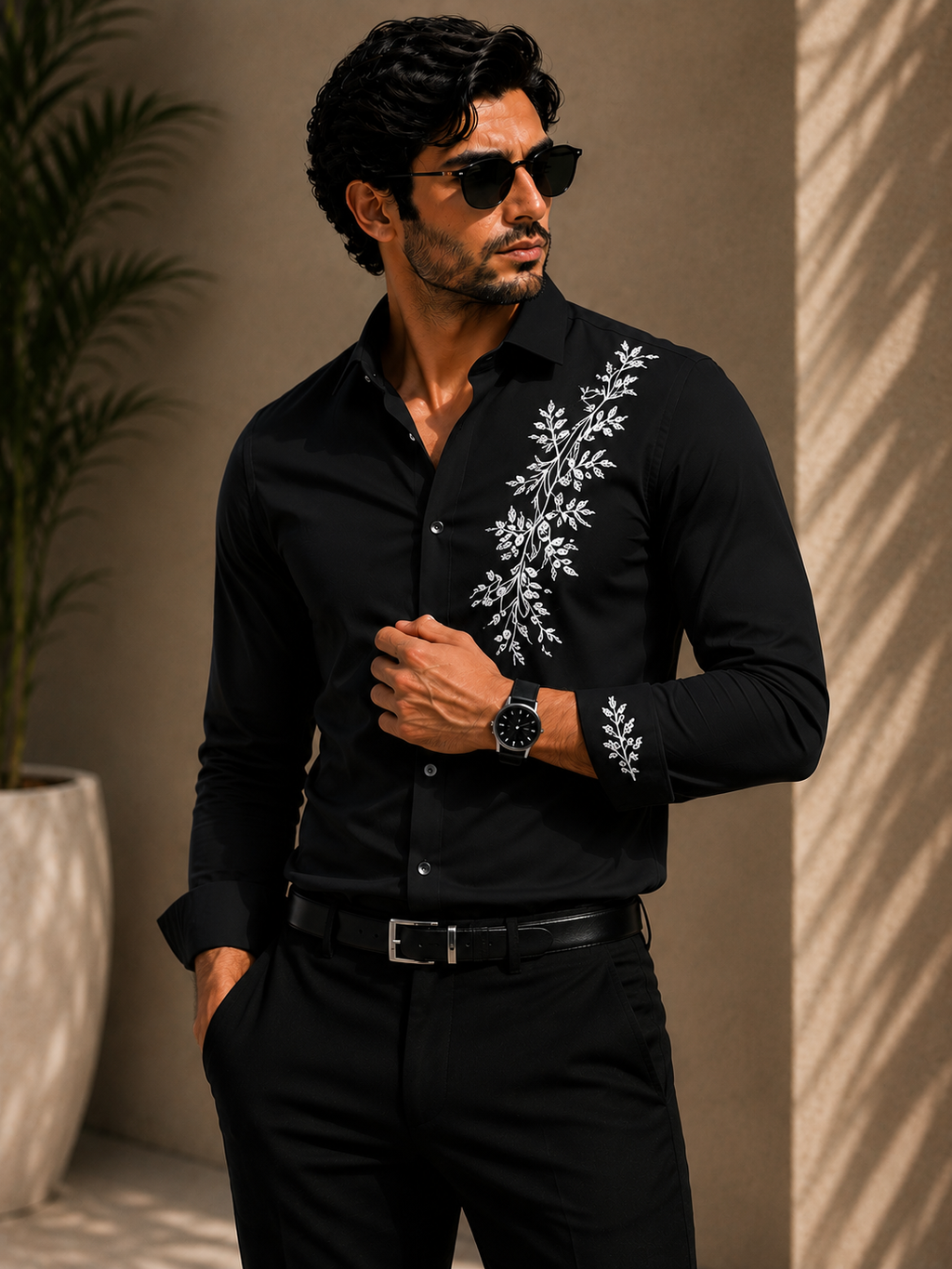 Heritage Leaves Embroidered Shirt