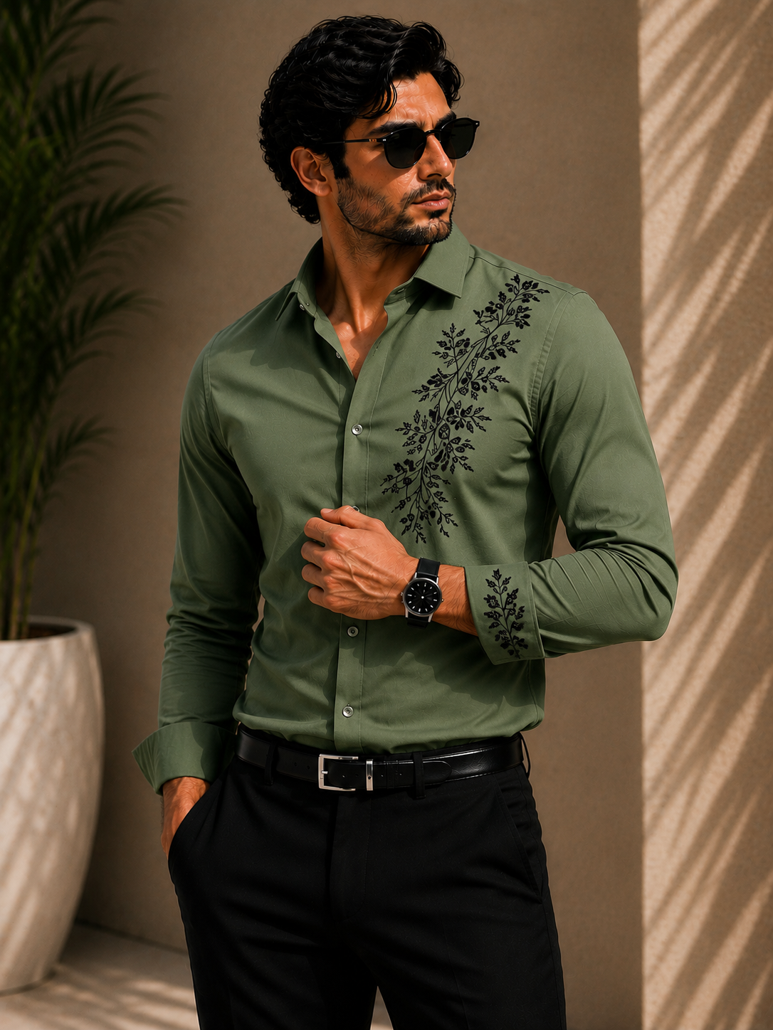 Heritage Leaves Embroidered Shirt