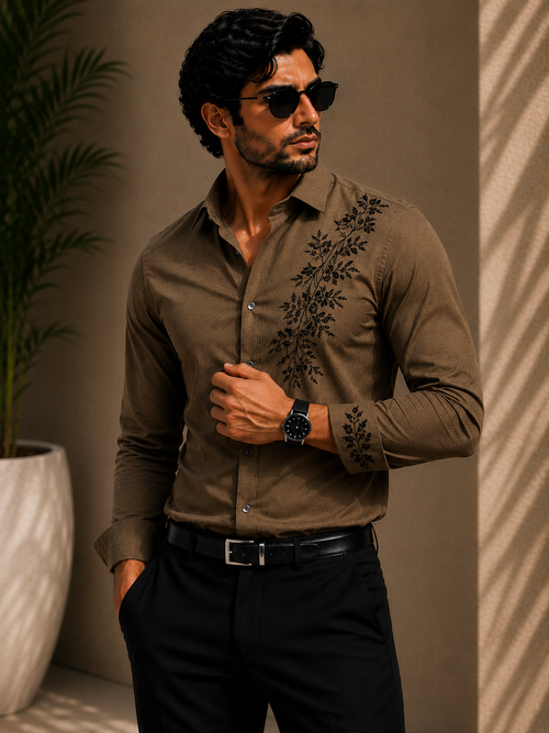 Heritage Leaves Embroidered Shirt