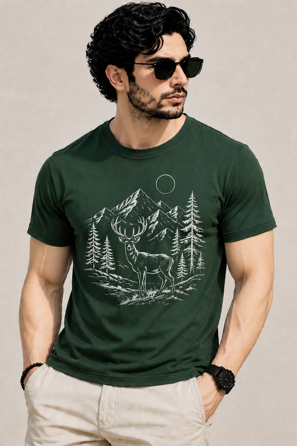 Wild Forest & Mountain Line Art T-Shirt