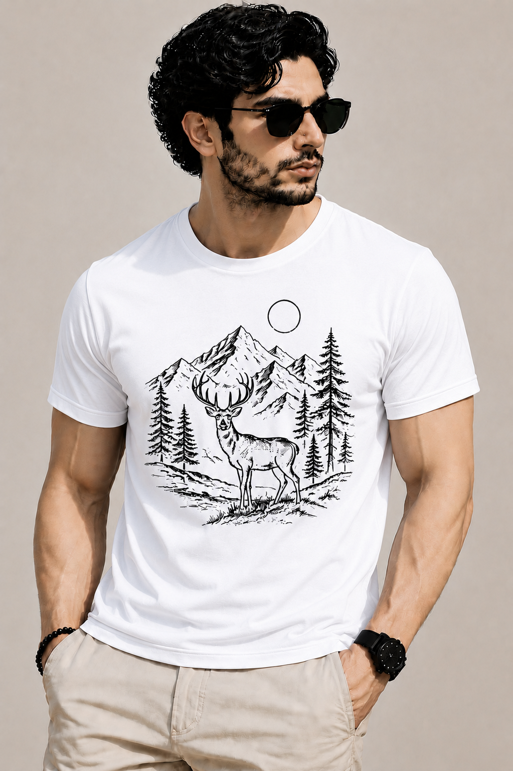 Wild Forest & Mountain Line Art T-Shirt