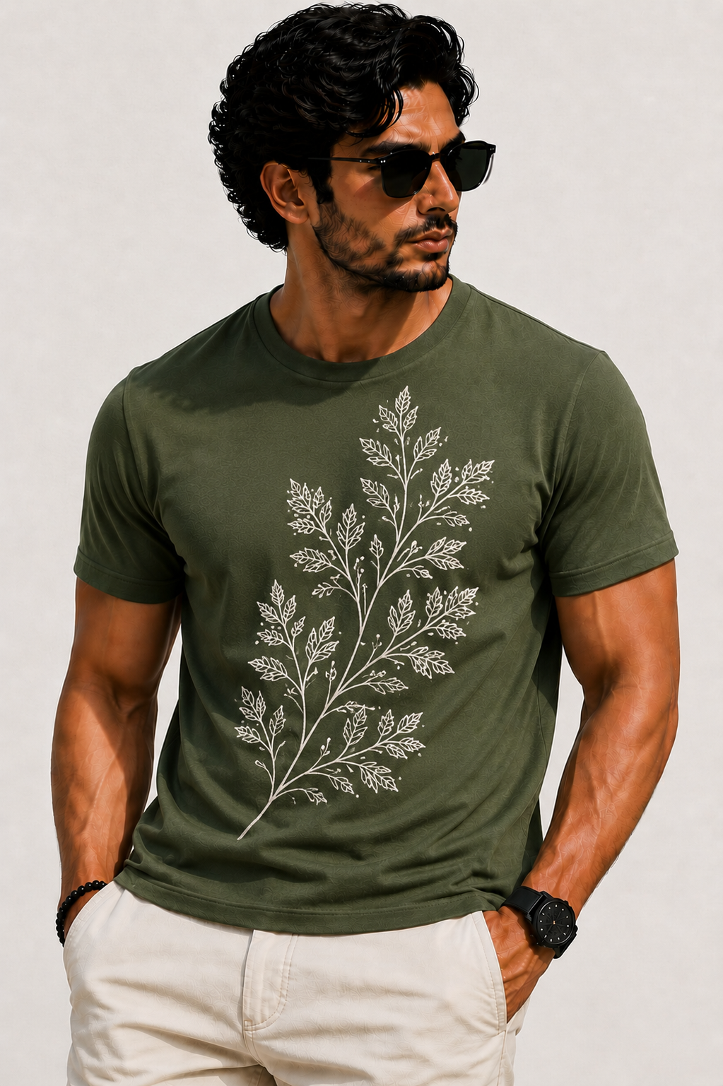 Sleeveless - imperial Leaf Embroidered T-Shirt