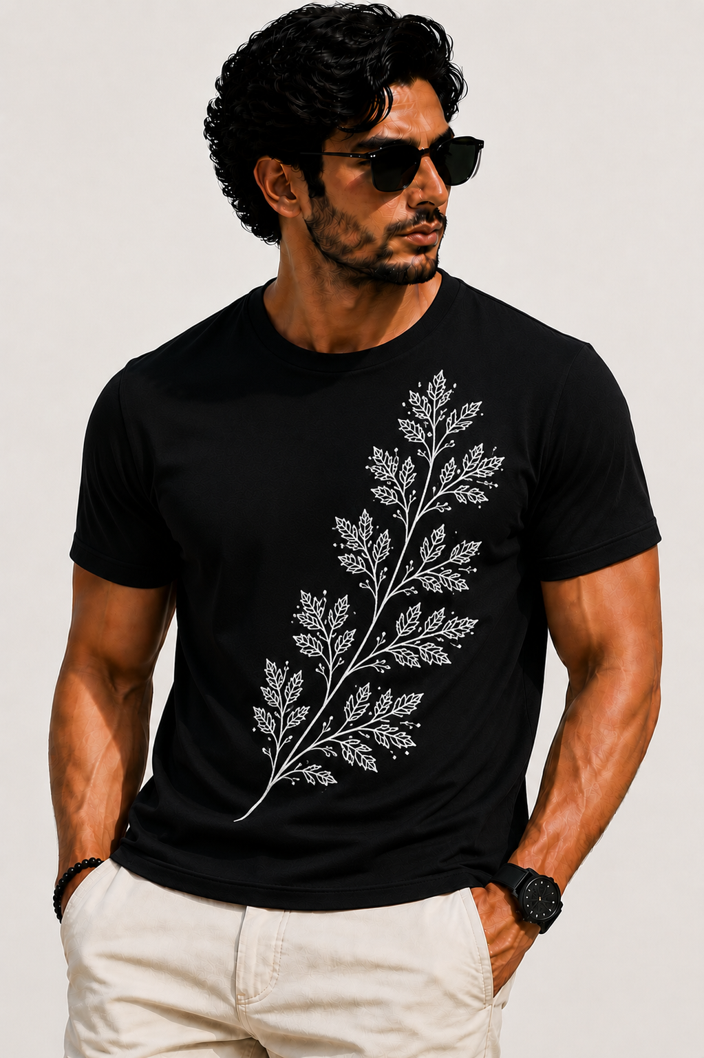 Sleeveless - imperial Leaf Embroidered T-Shirt