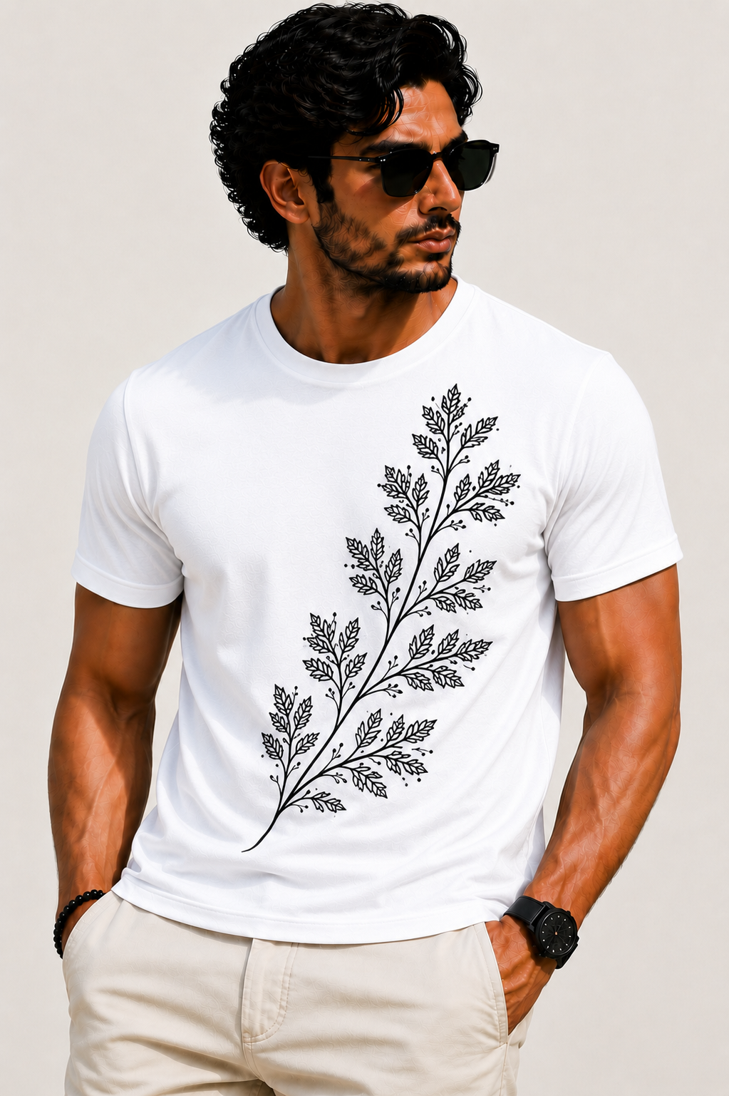 Sleeveless - imperial Leaf Embroidered T-Shirt