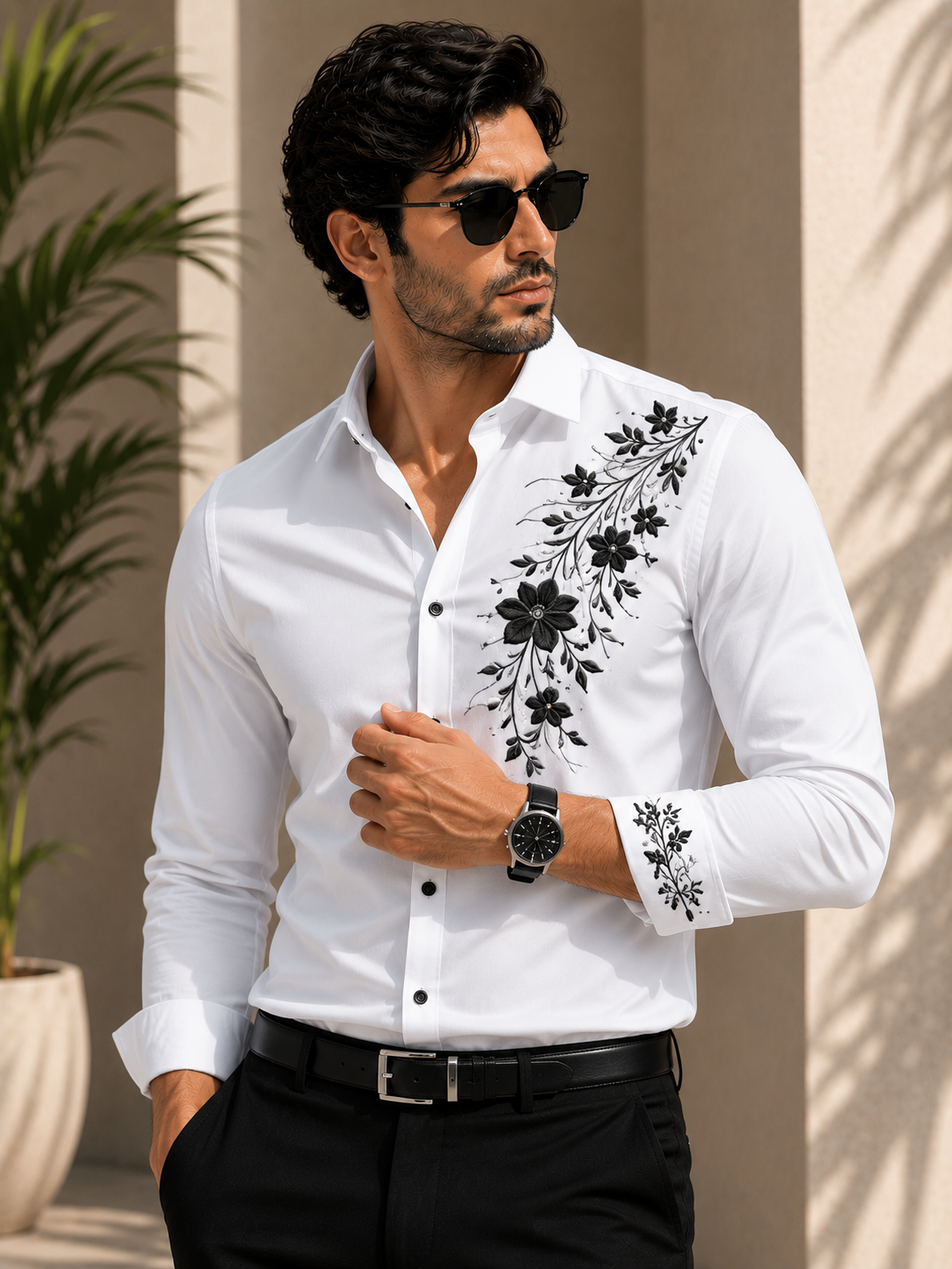 Flowers Design Embroidered Shirt
